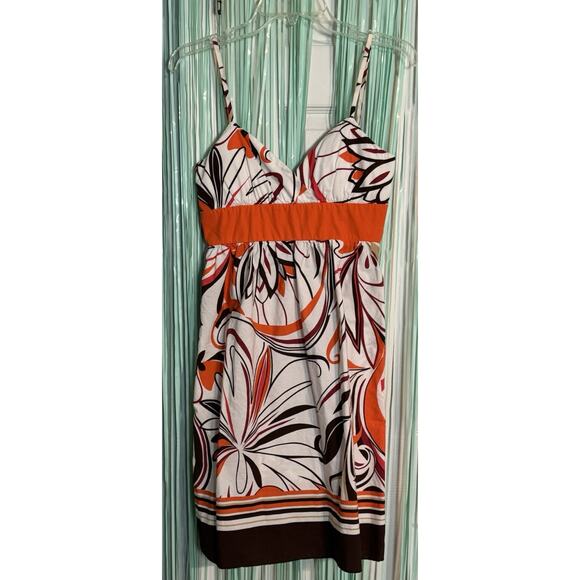 My Michelle Y2K Juniors Brown/Orange/White Floral Spaghetti Strap Dress, Bra, 7 - Picture 1 of 6